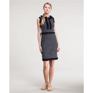 Tory Burch Size 14 Evelyn Sleeveless Sheath Dress
Navy Blue Polka Dot fringe